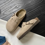 Kaitlyn Pate | Beige Suede Comfort Clogs For Women