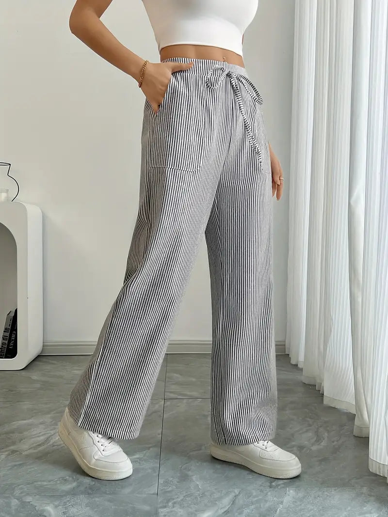 Juliette Morel | Striped Drawstring Wide Leg Trousers For Women
