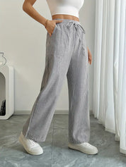 Juliette Morel | Striped Drawstring Wide Leg Trousers For Women