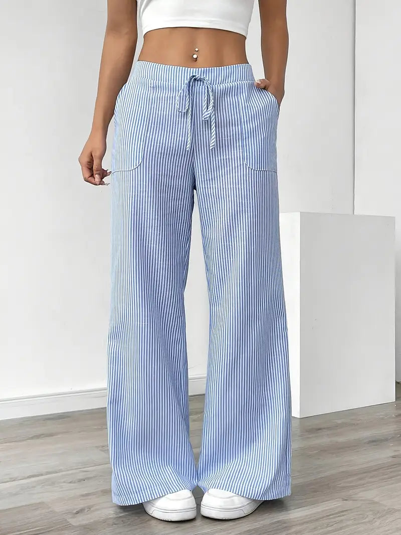 Juliette Morel | Striped Drawstring Wide Leg Trousers For Women