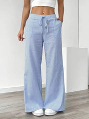 Juliette Morel | Striped Drawstring Wide Leg Trousers For Women