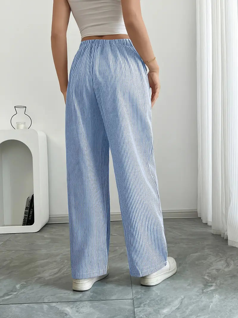 Juliette Morel | Striped Drawstring Wide Leg Trousers For Women