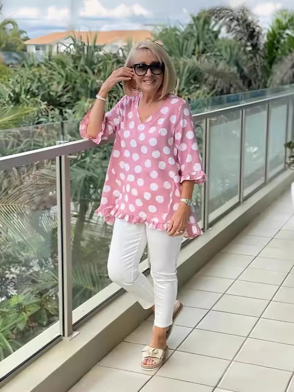 Chelsea Webster | Polka Dot Ruffle Blouse For Women