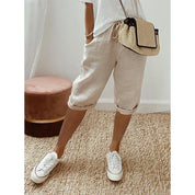 Margaux Belleville | Cotton Linen Capri Pants in Beige