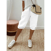 Margaux Belleville | Cotton Linen Capri Pants in Beige
