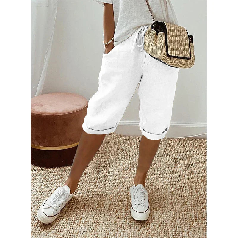 Margaux Belleville | Cotton Linen Capri Pants in Beige