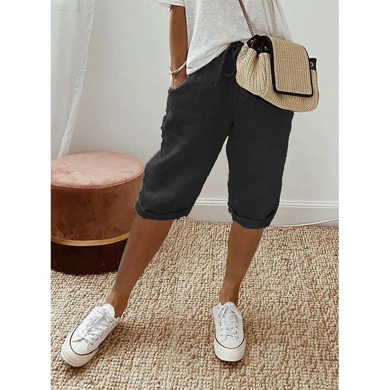 Margaux Belleville | Cotton Linen Capri Pants in Beige