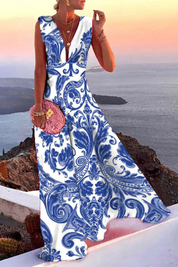 Sofia Bellini | Mediterranean Print Maxi Dress For Women