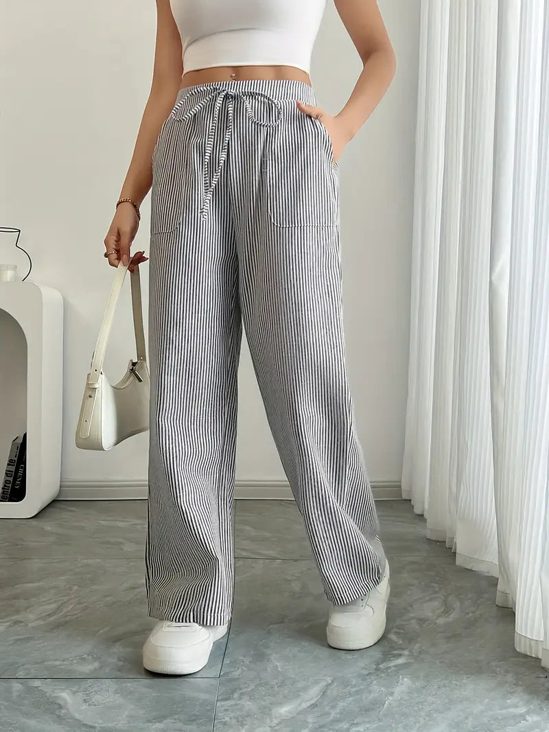 Juliette Morel | Striped Drawstring Wide Leg Trousers For Women