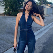 Elena Whitmore | Denim Halter Jumpsuit For Women