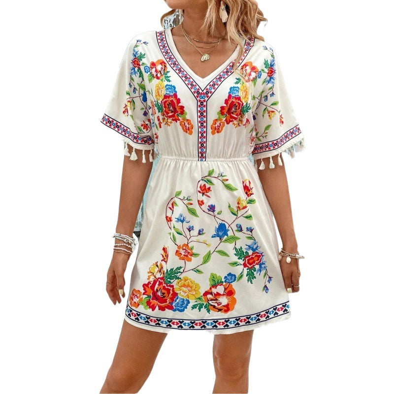 Clara Beaumont | Floral Boho Mini Dress For Women