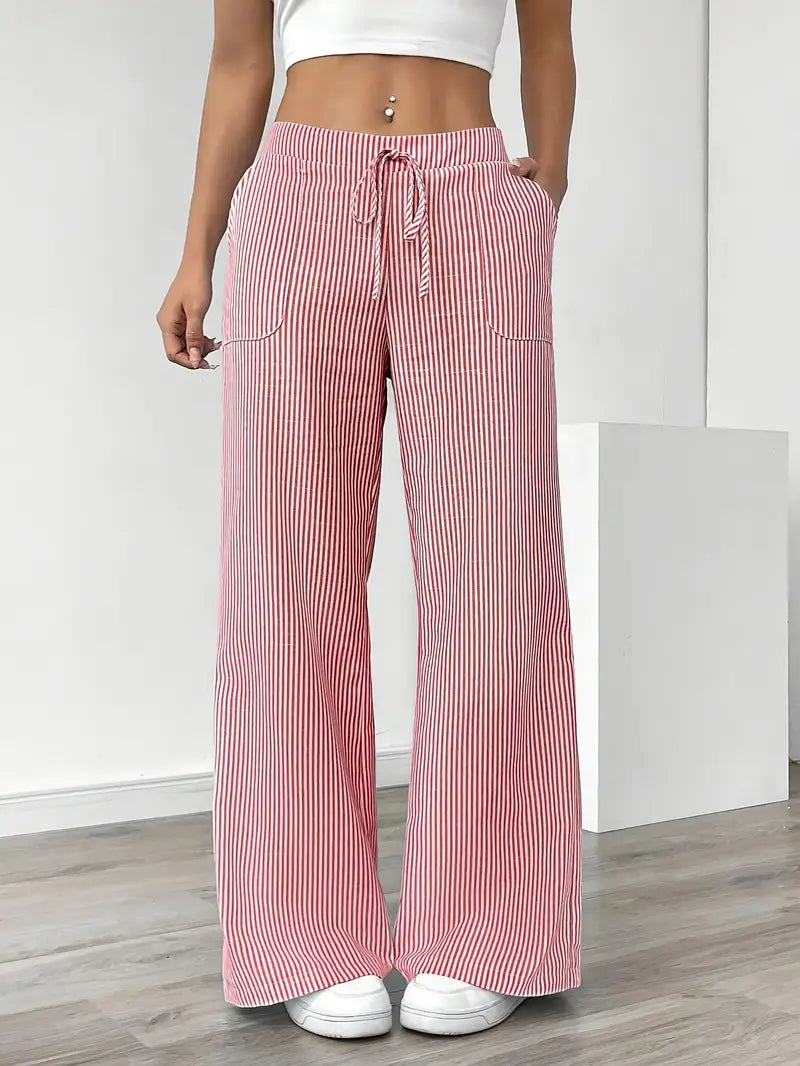 Juliette Morel | Striped Drawstring Wide Leg Trousers For Women