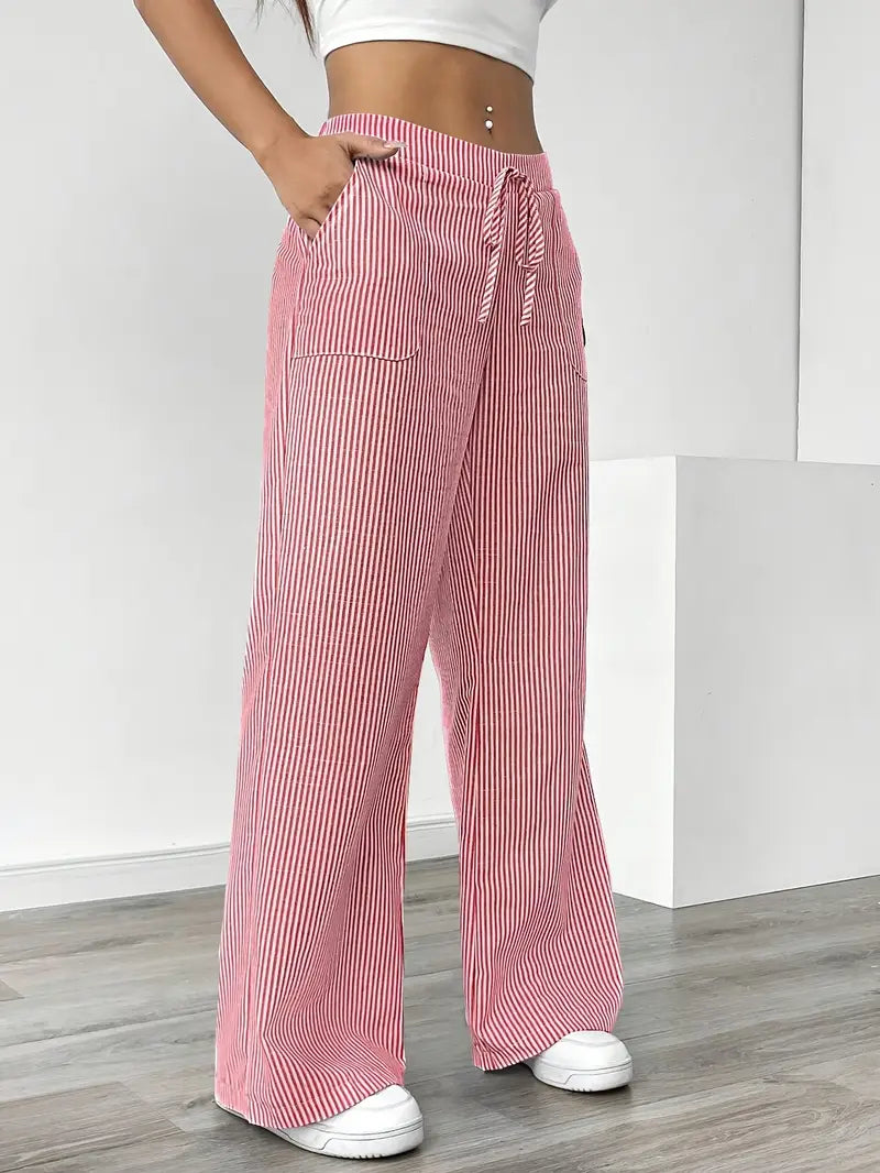 Juliette Morel | Striped Drawstring Wide Leg Trousers For Women
