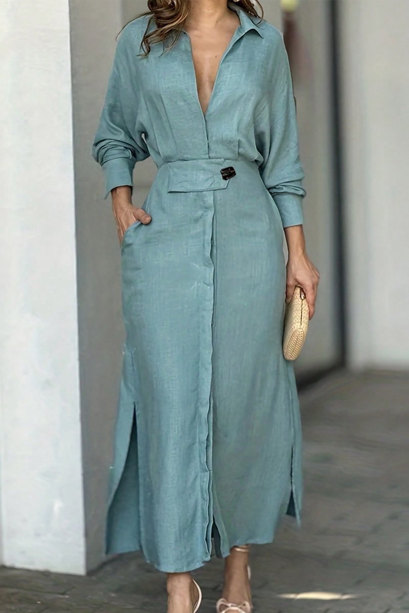 Elena Whitmore | Linen Shirt Maxi Dress For Women