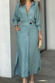 Elena Whitmore | Linen Shirt Maxi Dress For Women