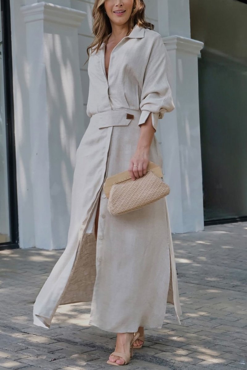Elena Whitmore | Linen Shirt Maxi Dress For Women