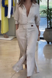 Elena Whitmore | Linen Shirt Maxi Dress For Women