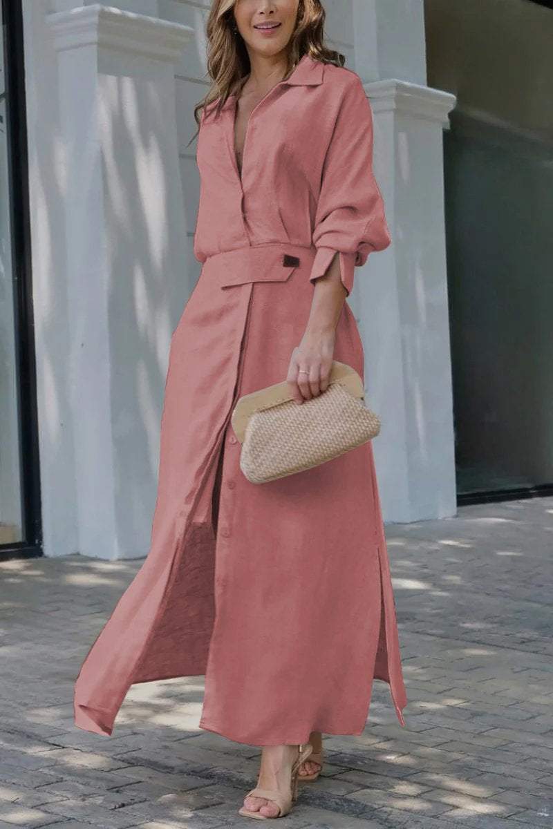 Elena Whitmore | Linen Shirt Maxi Dress For Women