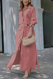 Elena Whitmore | Linen Shirt Maxi Dress For Women