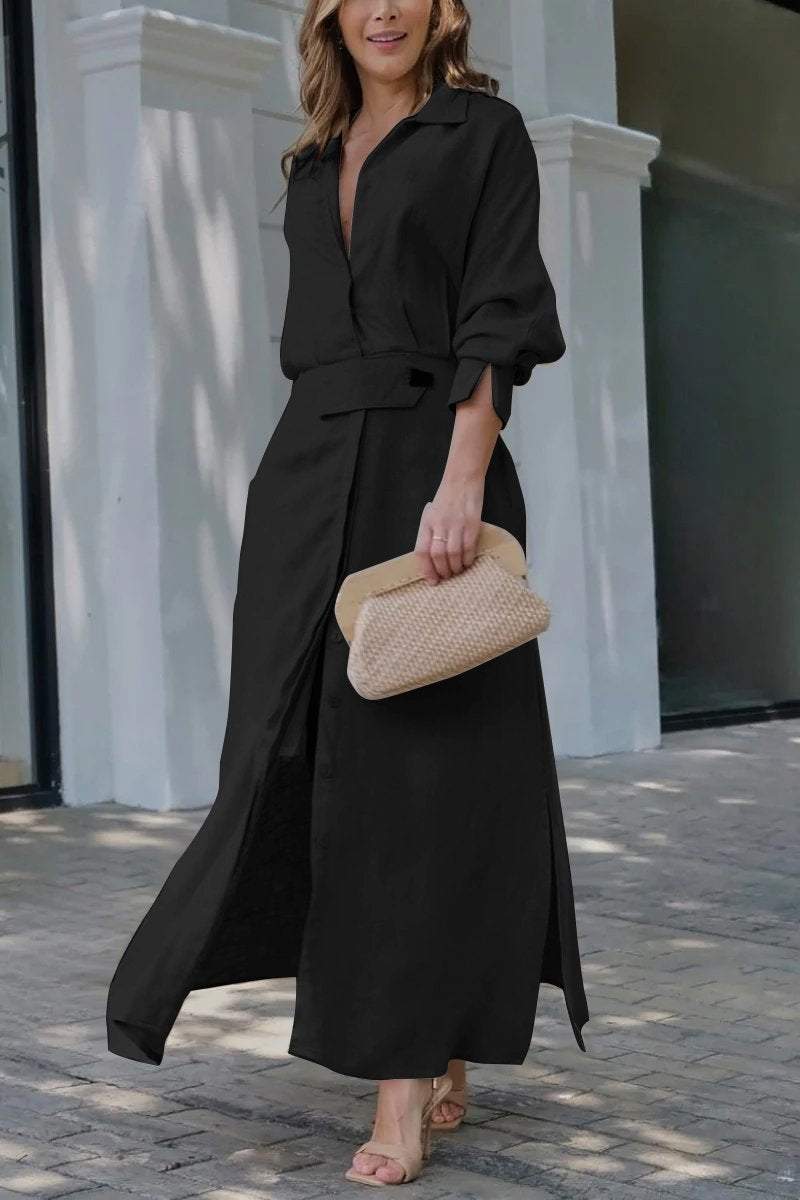 Elena Whitmore | Linen Shirt Maxi Dress For Women