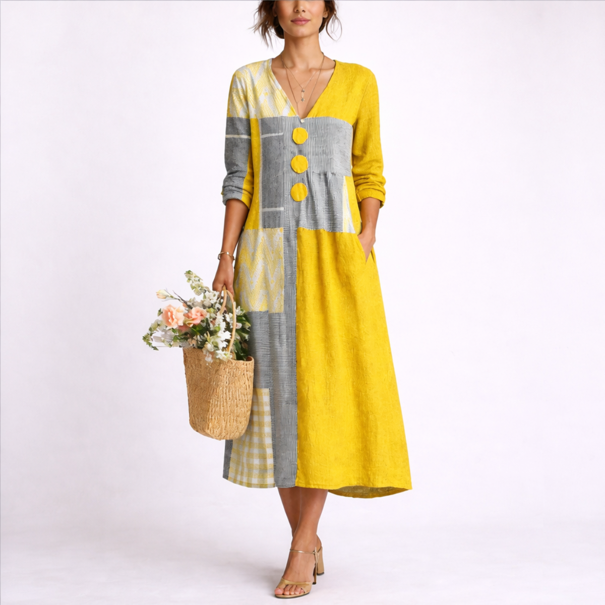 Genevieve Laurent | Patchwork Midi Dress For Women