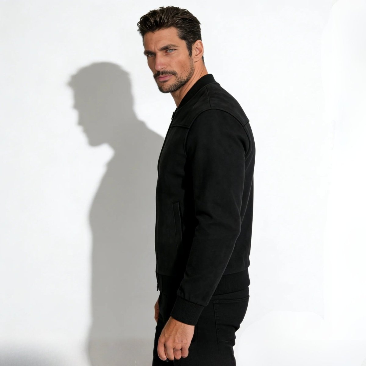 kouvr-mens-black-suede-bomber-jacket-side-profile.jpg