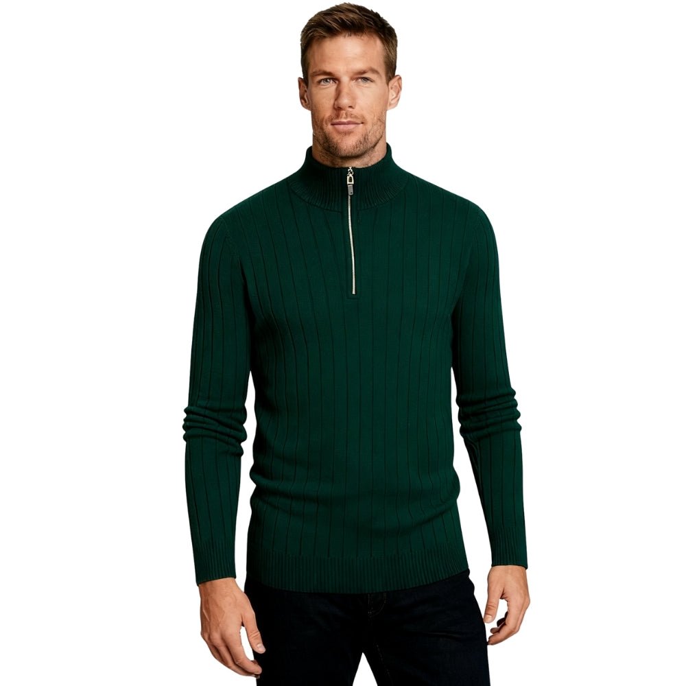 Enzo Moretti | Ribbed Half-Zip Knit Sweater