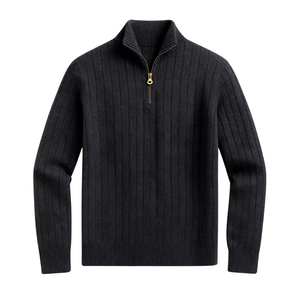 Enzo Moretti | Ribbed Half-Zip Knit Sweater