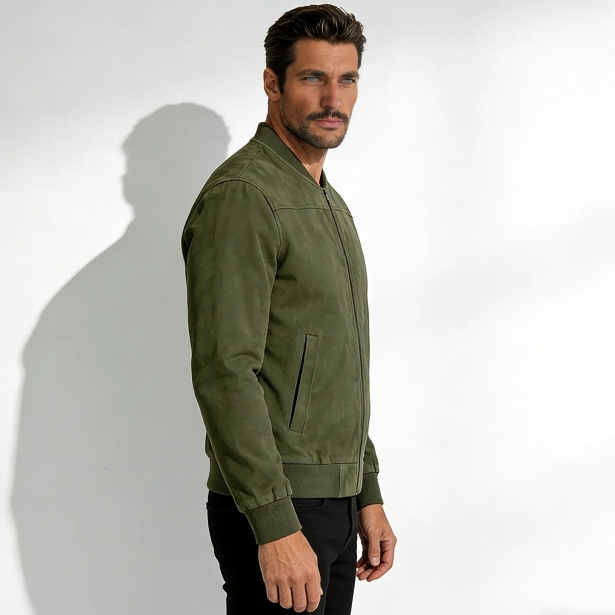 kouvr-mens-olive-suede-bomber-jacket-side-profile.jpg