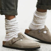 Kaitlyn Pate | Beige Suede Comfort Clogs For Women