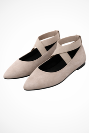 Élodie Marchand | Beige Suede Cross-Strap Pointed Ballet Flats