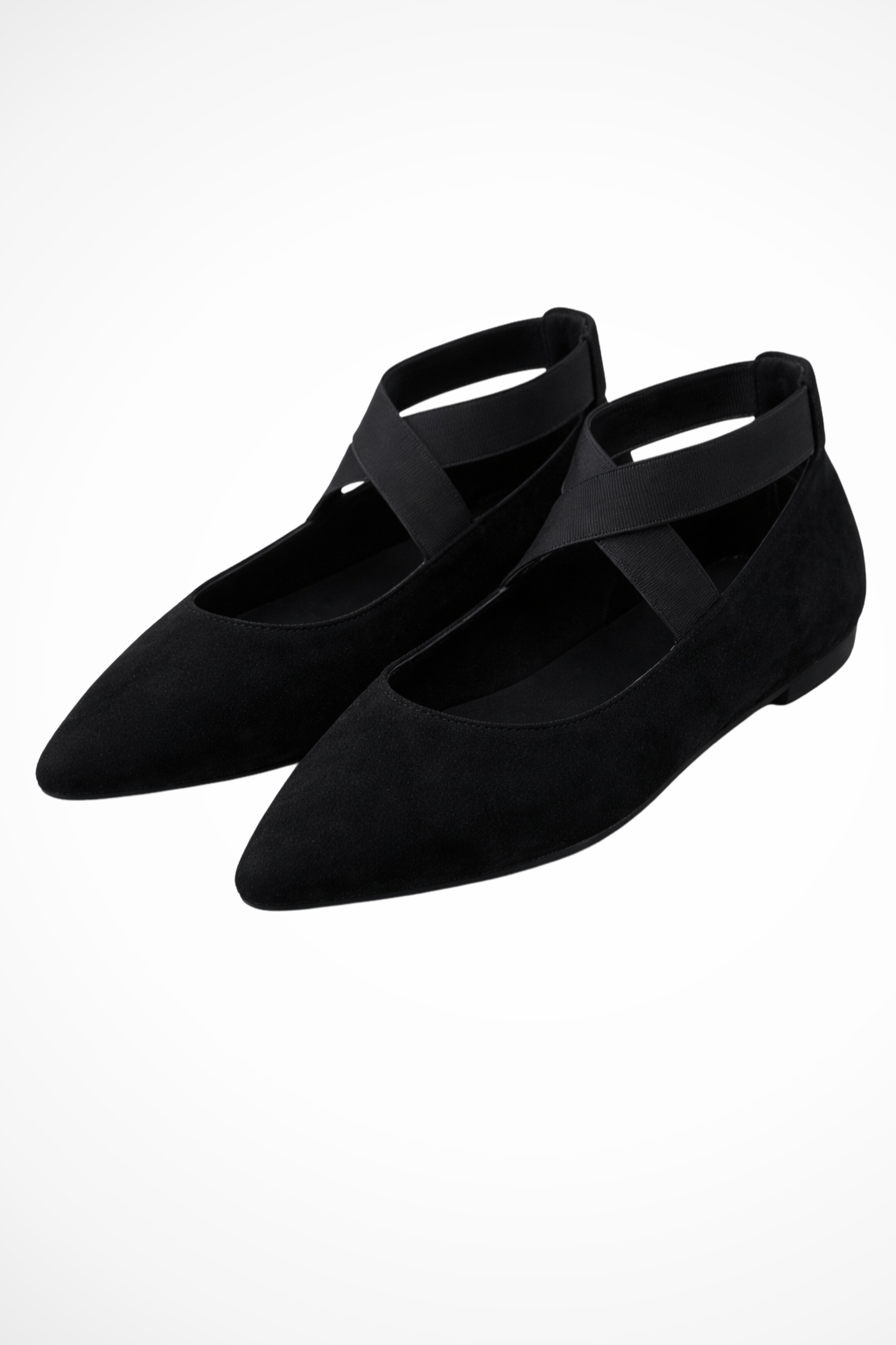 Élodie Marchand | Beige Suede Cross-Strap Pointed Ballet Flats