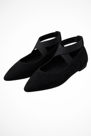 Élodie Marchand | Beige Suede Cross-Strap Pointed Ballet Flats