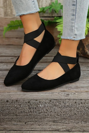 Élodie Marchand | Beige Suede Cross-Strap Pointed Ballet Flats