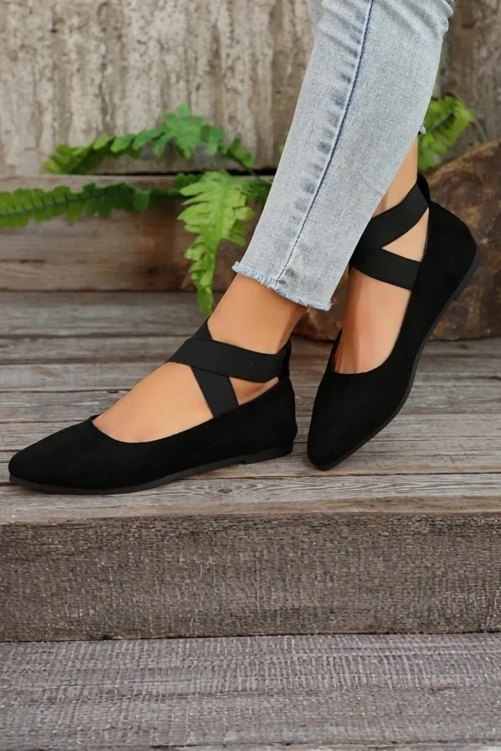 Élodie Marchand | Beige Suede Cross-Strap Pointed Ballet Flats