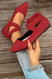 Élodie Marchand | Beige Suede Cross-Strap Pointed Ballet Flats
