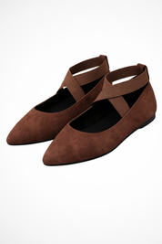 Élodie Marchand | Beige Suede Cross-Strap Pointed Ballet Flats