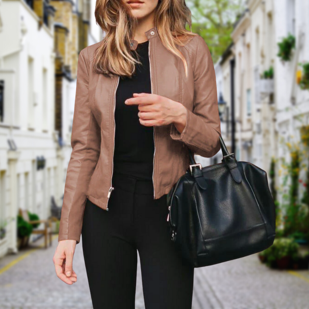 Vivienne Darcourt | Sleek Black Zip PU Leather Jacket for Women