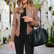 Vivienne Darcourt | Sleek Black Zip PU Leather Jacket for Women