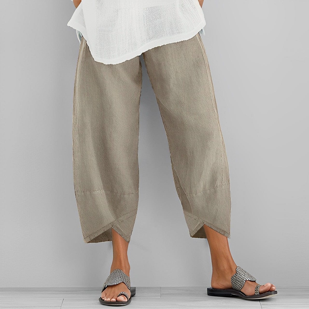 Genevieve Ashford | Wide Leg Asymmetric Linen Trousers in Grey
