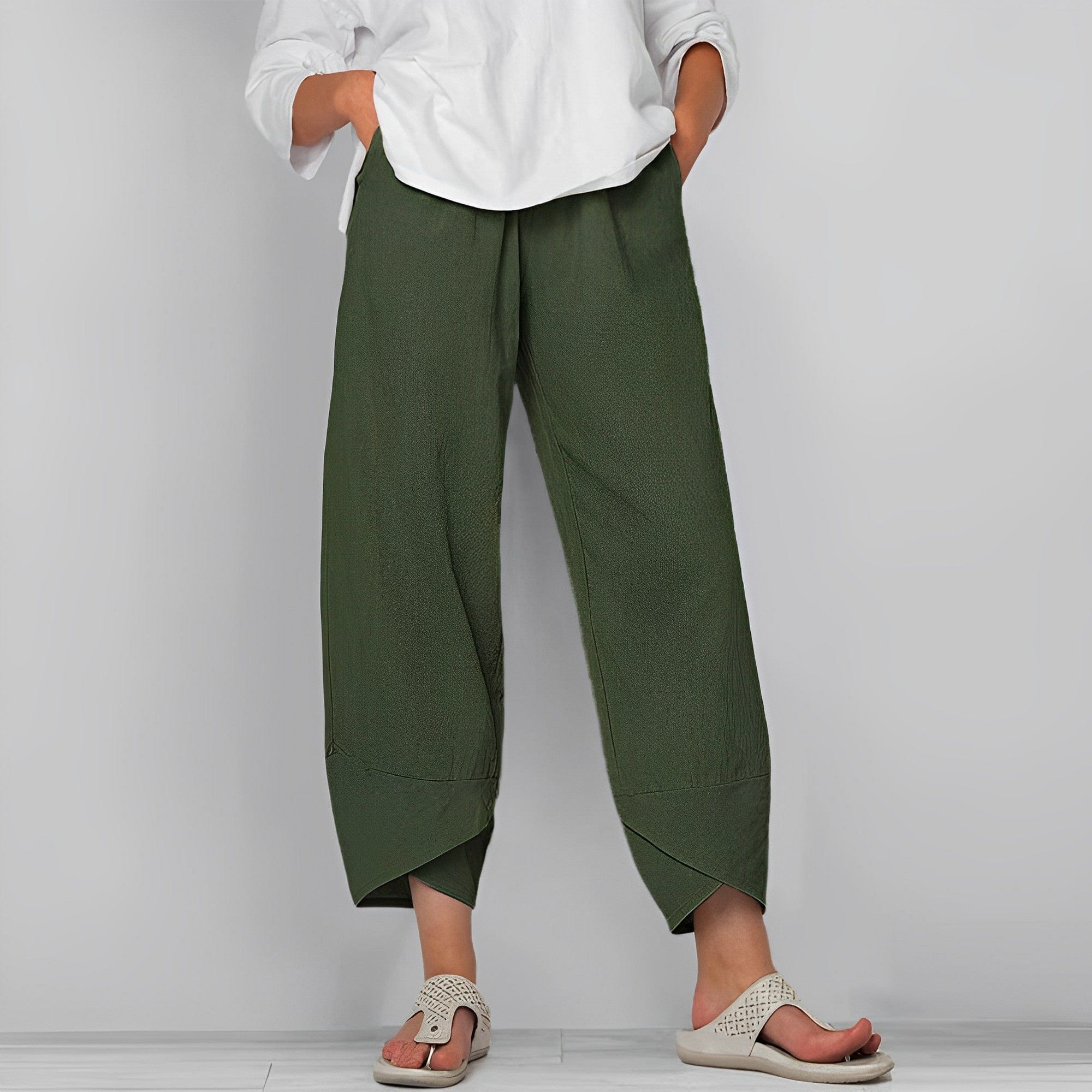 Genevieve Ashford | Wide Leg Asymmetric Linen Trousers in Grey
