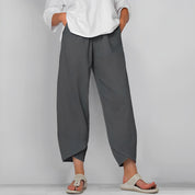 Genevieve Ashford | Wide Leg Asymmetric Linen Trousers in Grey