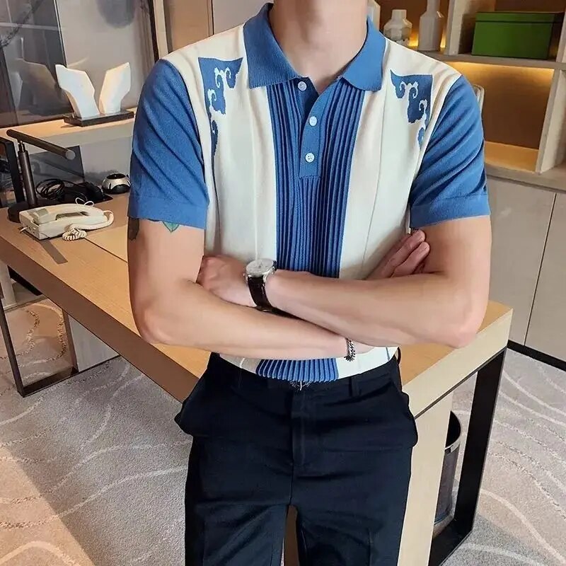 Enzo Valmont | Contrast Knit Polo Shirt For Men