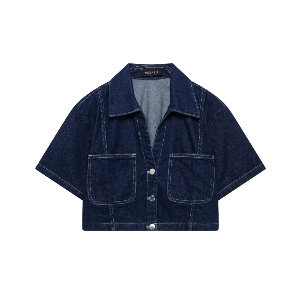 D-Tee | Women’s Short Sleeve Cropped Dark Wash Denim Jacket