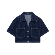 D-Tee | Women’s Short Sleeve Cropped Dark Wash Denim Jacket